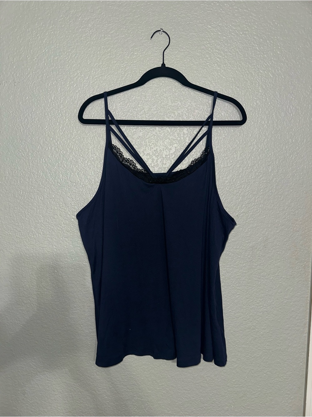 SHEIN Navy Cami with Black Lace Trim